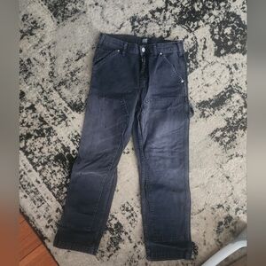 BDG Carpenter Distressed Charcoal Black Denim Chore Work Cargo Pants 29x30